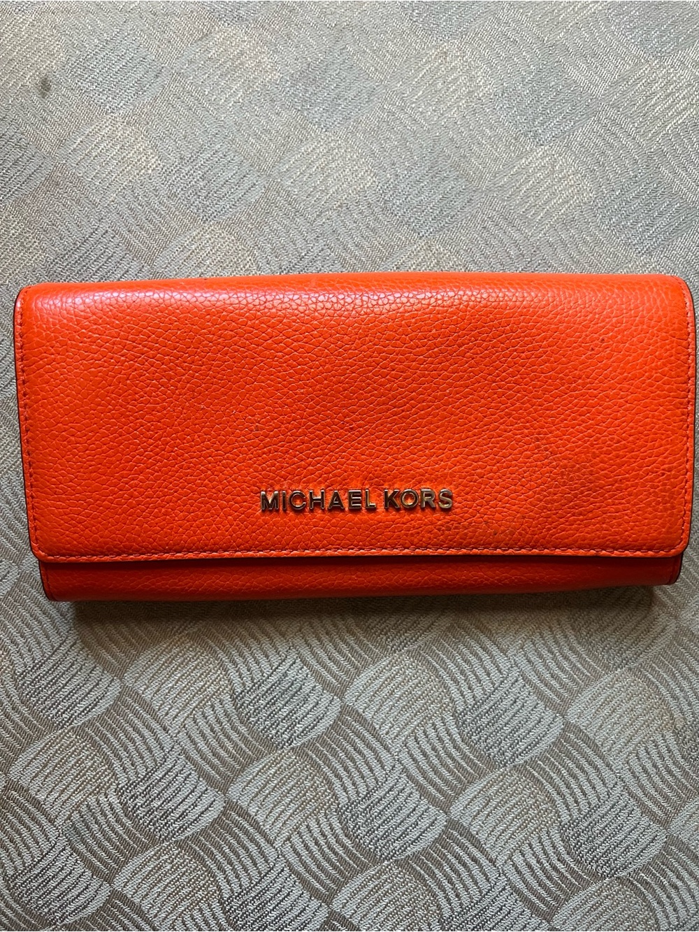 Michael Kors Bright Orange Pebbled Leather Continental Wallet
